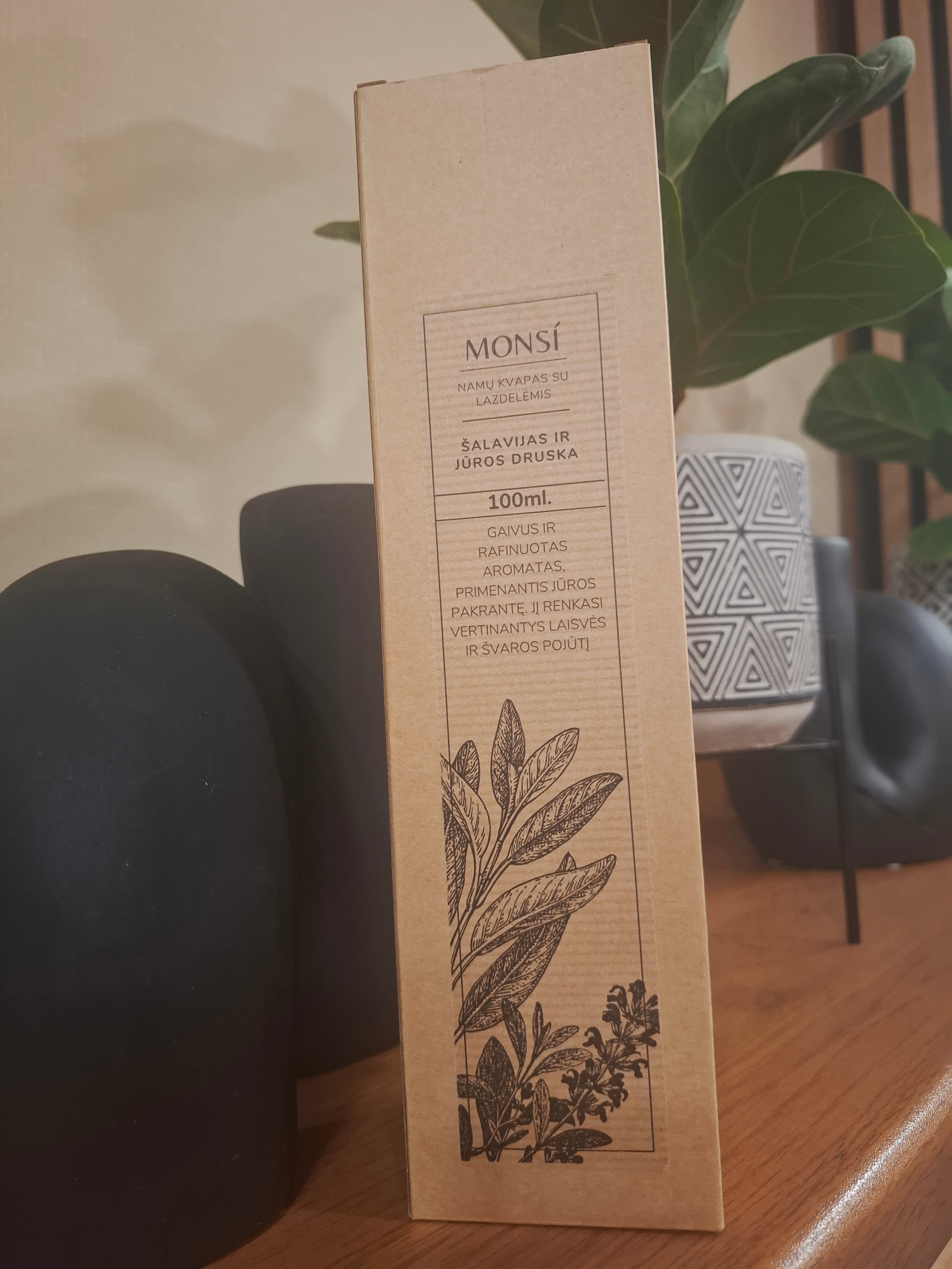 MONSI namų kvapas su lazdelėmis Šalavijas ir jūros druska 100 ml.