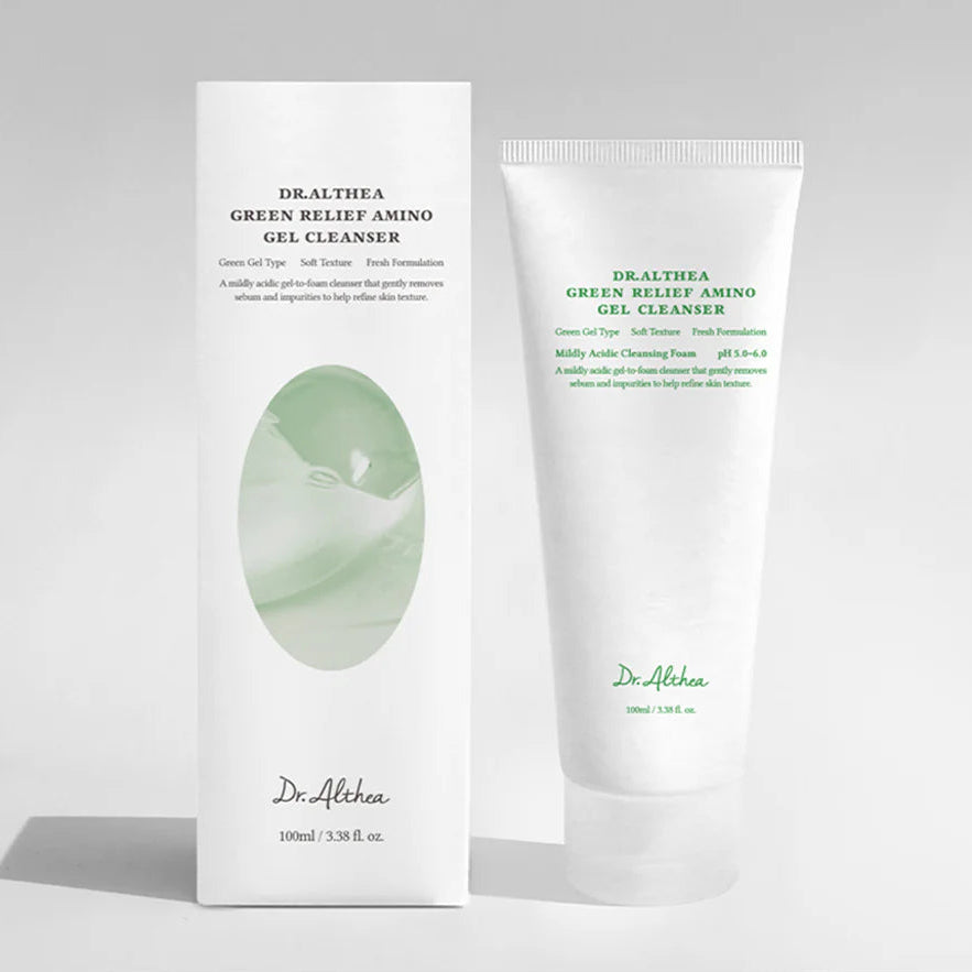 Dr. Althea Green Relief | Amino rūgščių gelinis valiklis – lengvas drėkinamasis gelis riebiai, mišriai ir linkusiai į spuogus odai 100ml